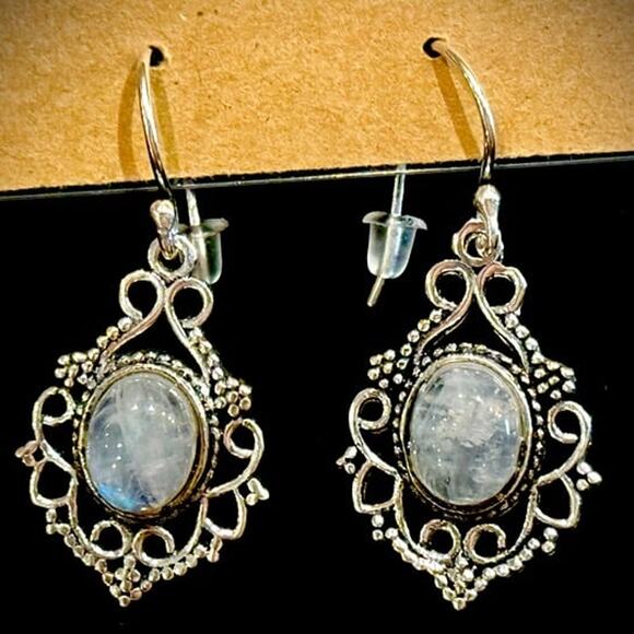 ZAD Jewelry - Silver Rainbow Moonstone Oval Earrings